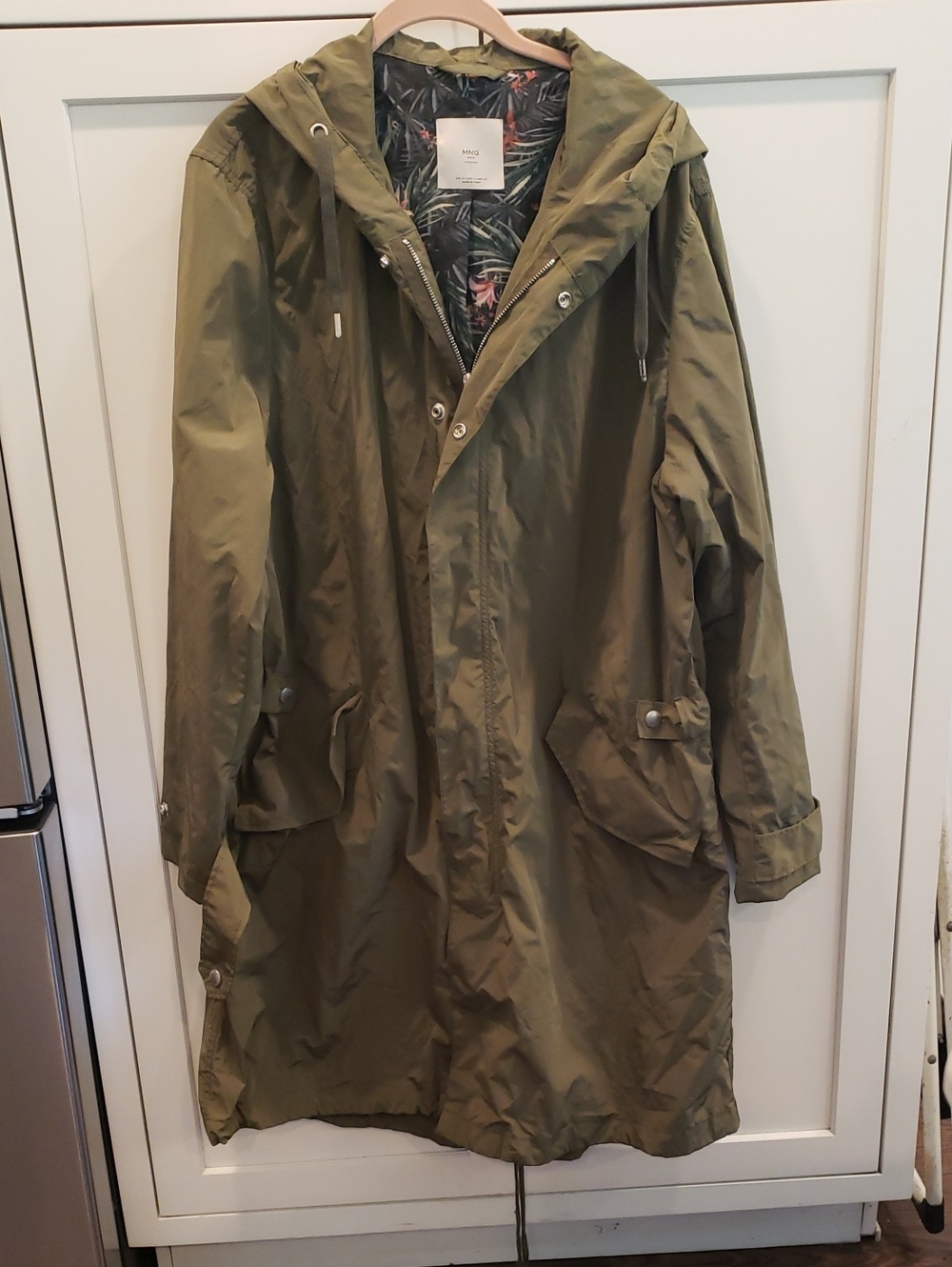 Mango Olive Hooded Raincoat with Printed Lining